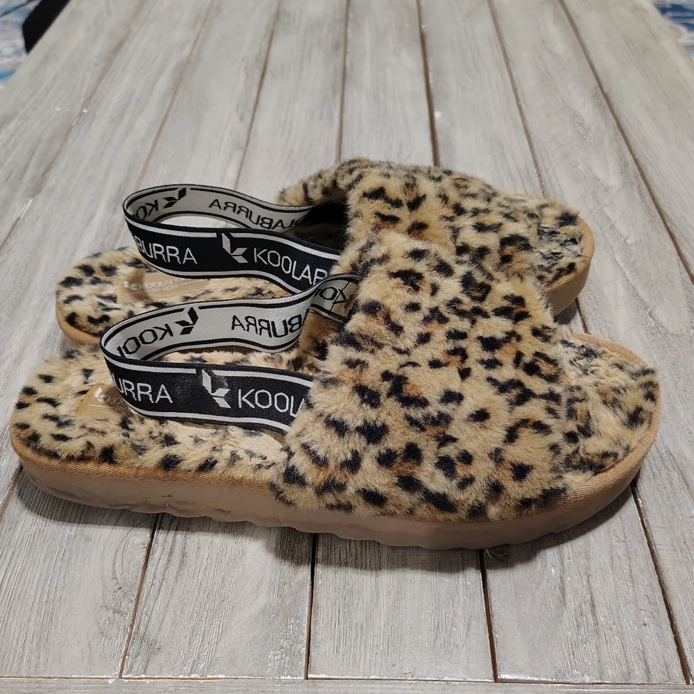 UGG Kookaburra Leopard Print Fuzzy Slide Sandals Size Women's 11 - Picture 4 of 17